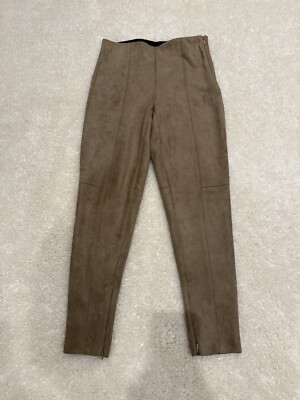 Zara Nude Beige Suede Trousers Leggings With Zipper Size Small - Main Image