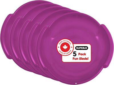 Superio Round Snow Saucer Sled 5 Pack Fuchsia Pink 24'' Disc for Kids and Adults