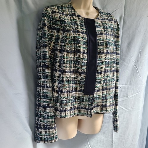 ETRO Jacket Blazer cotton silk woven Tweed Cropped blue sz 48 US 12 New - Picture 3 of 14