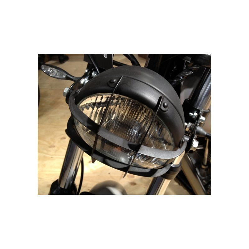 Phare moto noir mat Scrambler 145mm pour customisation vintage
