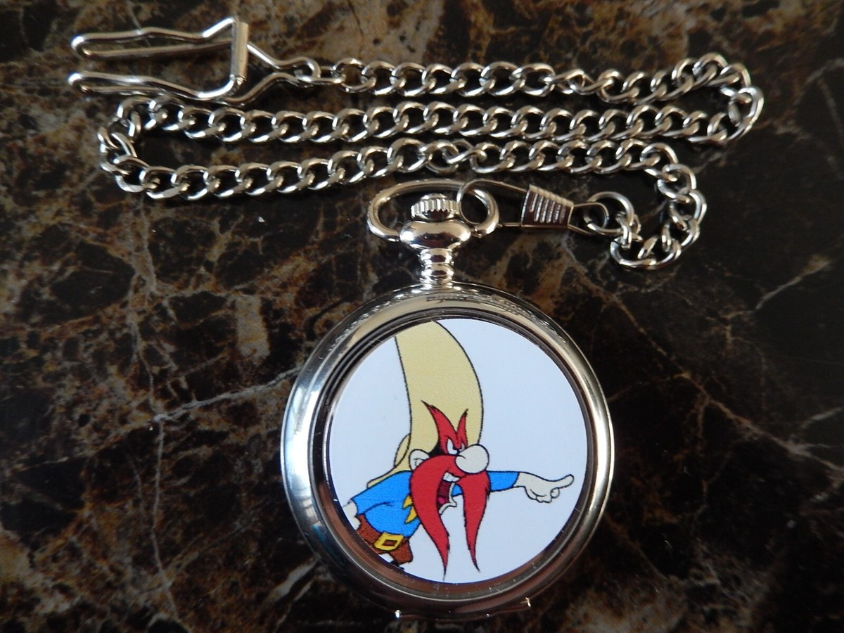 YOSEMITE SAM CHROME POCKET WATCH WITH CHAIN (NEW) UK