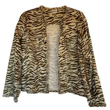 Chicos Tiger Animal Print Jacket Blazer Open Ruffle Hems Chicos 2 Womens 12