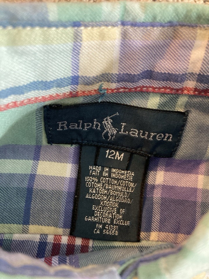 NEW NWT INFANT BOYS RALPH LAUREN PASTEL PLAID BUTTON DOWN DRESS SHIRT