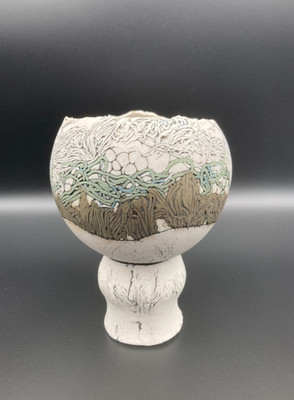 Romilla Batra Footed Sphere Bowl Nerikomi Method  Porcelain Pottery  Signed