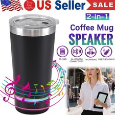 Portable Bluetooth LED Speaker FM Radio USB TF TWS with 16oz Steel Insulated Mug