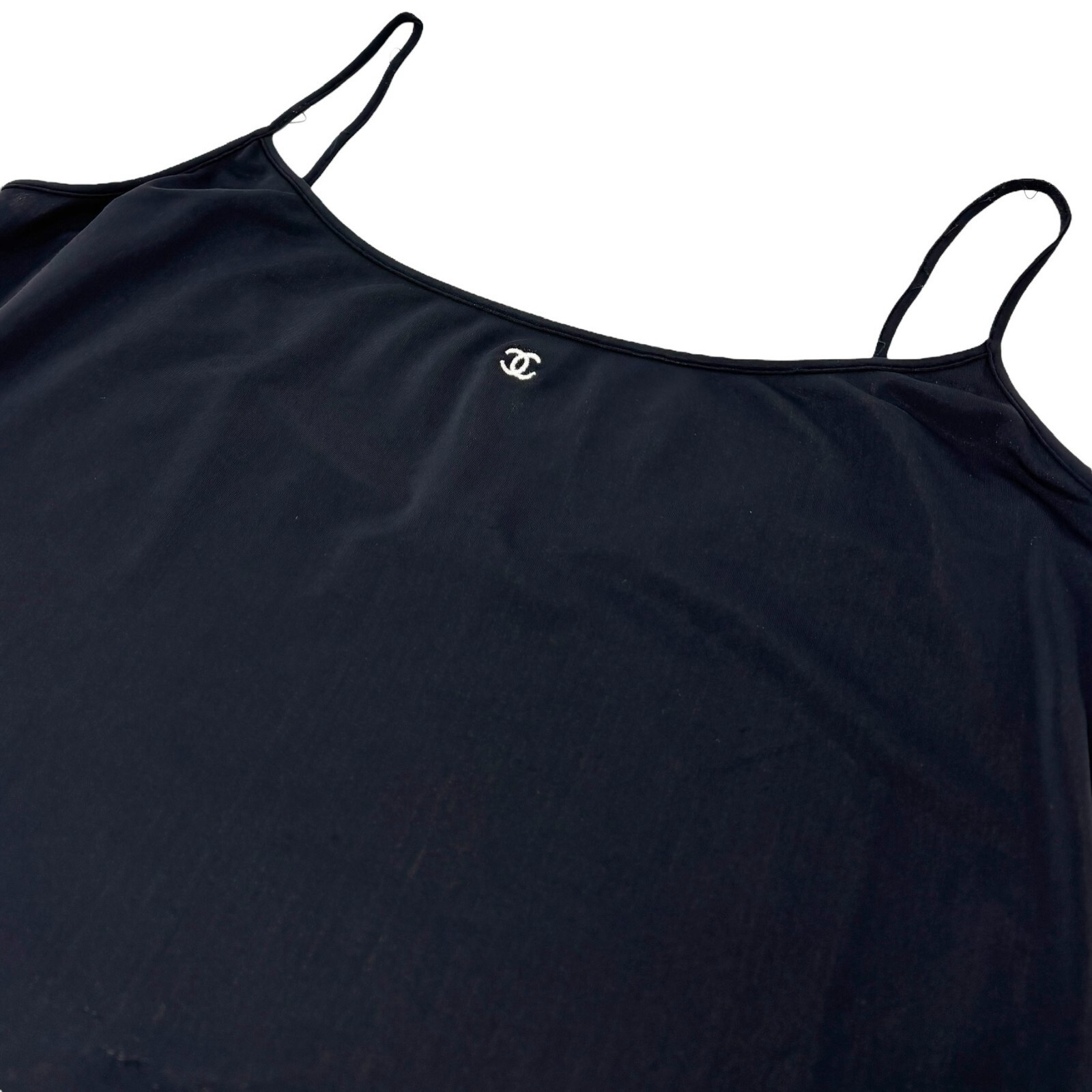 CHANEL Vintage 97C CC Mark Logo Camisole Dress #44 One-piece Black Nylon image 5