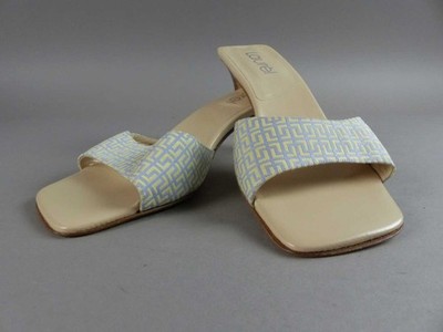 Laurel Damen Pantolette mit Absatz Gr. 38 Bunt Textil Sommer offen neuw. (W)