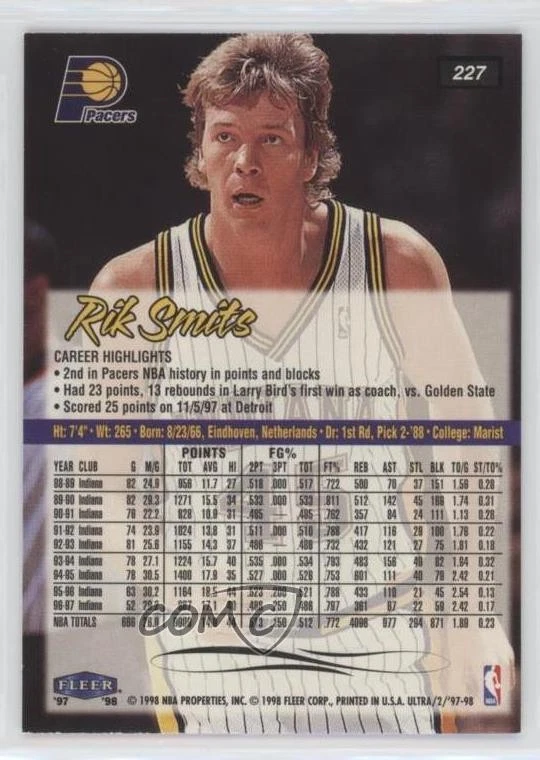 1997-98 Fleer Ultra Rik Smits #227 - Image 2 of 2