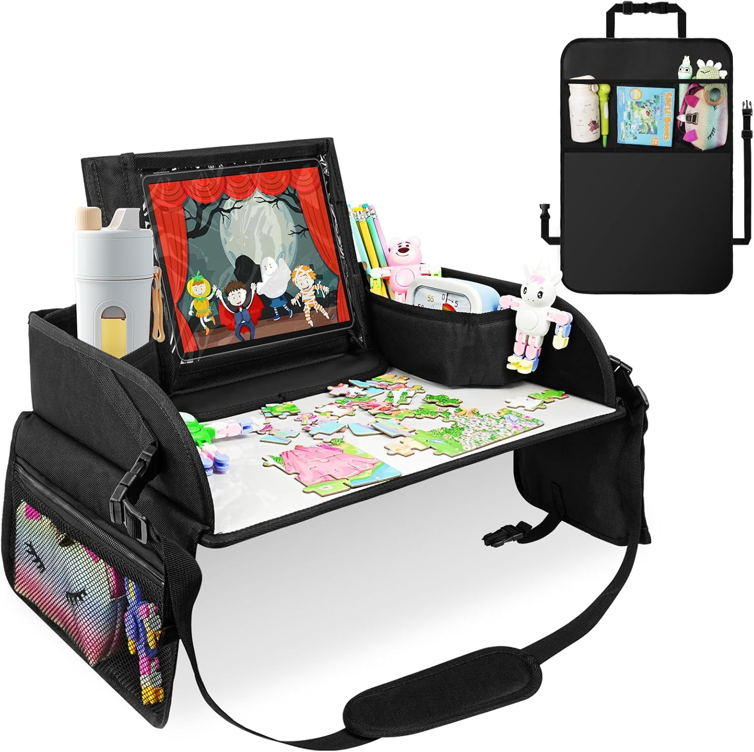 Kit Organizer Auto Bambini: Vassoio da Viaggio + Protezione Sedile 600D