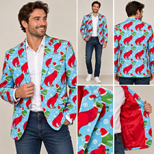 Suslo Couture Men  s Slim Fit Christmas Dinosaur Print Blazer XL44 Slim Novelty