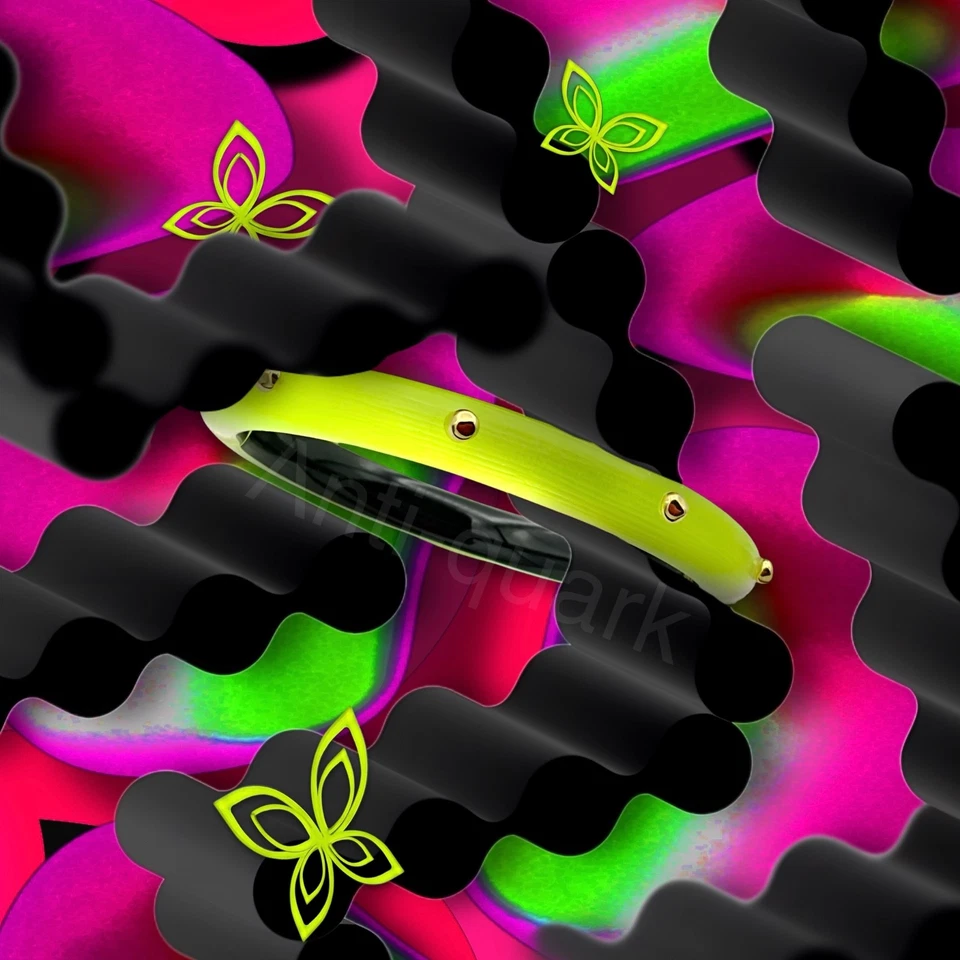 PULSERA BRAZALETE CON BISAGRAS ALEXIS BITTAR AMARILLO NEÓN LUCITA ORO ROCOSO