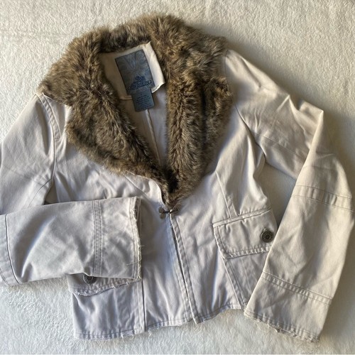 Vintage Y2K BB Dakota Jacket Faux Fur Collar Cream Beige Brown Size Small - Image 1