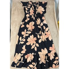 Maeve Anthropologie Floral Maxi Dress Womens 2XS Black Peach Flutter Sleeve EUC