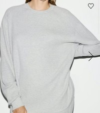 Skims Boyfriend Waffle Long Sleeve Crew Neck Pullover Grey Size XS
