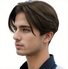 Men Dark Brown Middle Part Short Wig Heat Res...