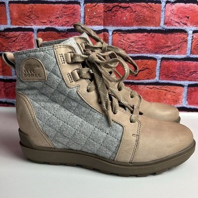 SOREL Women's Evie II NW Lace Waterproof Wedge Bootie Boot Omega Taupe Size 8