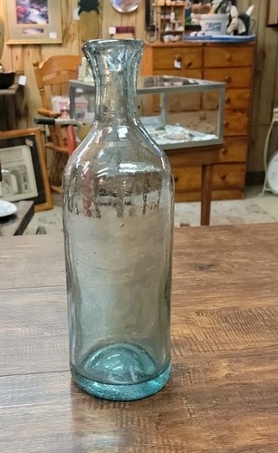 Vintage Heavy Mexican Glass Bottle Aqua 11.5” Tall Lots Of Bubbles 1949 To 1970