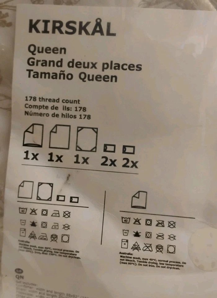 Juego de edredón 7 piezas, IKEA Kirskal, Queen, floral blanco y beige, 00439109, nuevo Foto 4 de 4