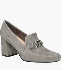 NEW! Bella Vita Wms Tam Gray Kidsuede Leather Pump Block Heels Chain 8.5M $125