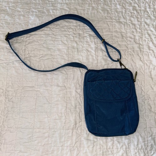 TRAVELON Signature Quilted Slim Pouch Ocean Blue Crossbody Purse Bag Anti-theft