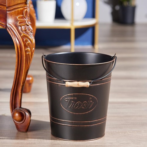 2 Pack Farmhouse Bathroom Trash Can Rustic Galvanized Bucket Wooden Handle - Picture 7 of 13