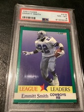 1991 Fleer League Leaders LL #418 EMMITT SMITH PSA 8 Cowboys Football Card HOF