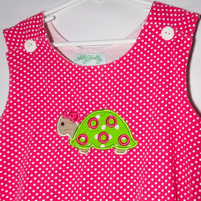 Lolly Wolly pink w/white polka dots size 10 dress w/appliqued turtle 100% cotton