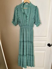 Womens Dress-MAX STUDIO-Green/Blue tiered Cottagecore ruffle maxi BOHO-XL