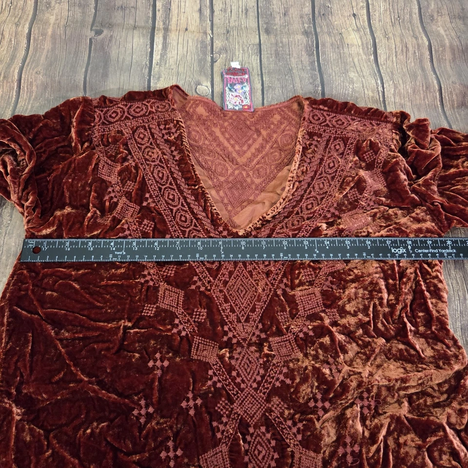 Túnica Johnny Was Mujer S Rust Shobah Terciopelo Manga 3/4 Bordado Boho Foto 2 de 4