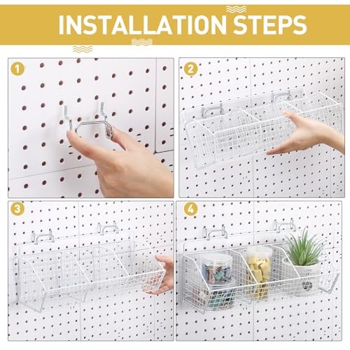 Set 2 Pezzi Cestini da Garage in Metallo con 4 Ganci Pegboard - Montaggio a Parete Bianco - Foto 5 di 8