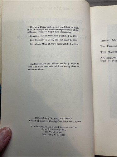 3 Marsromane - Edgar Rice Burroughs - Dover Trade Paperback - 1962 - Bild 9 von 11