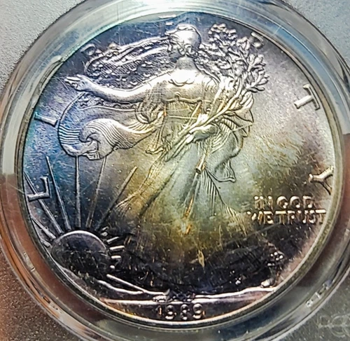 1989 American Silver Eagle PCGS MS68 Monster Toning Toned Coin . # 6322