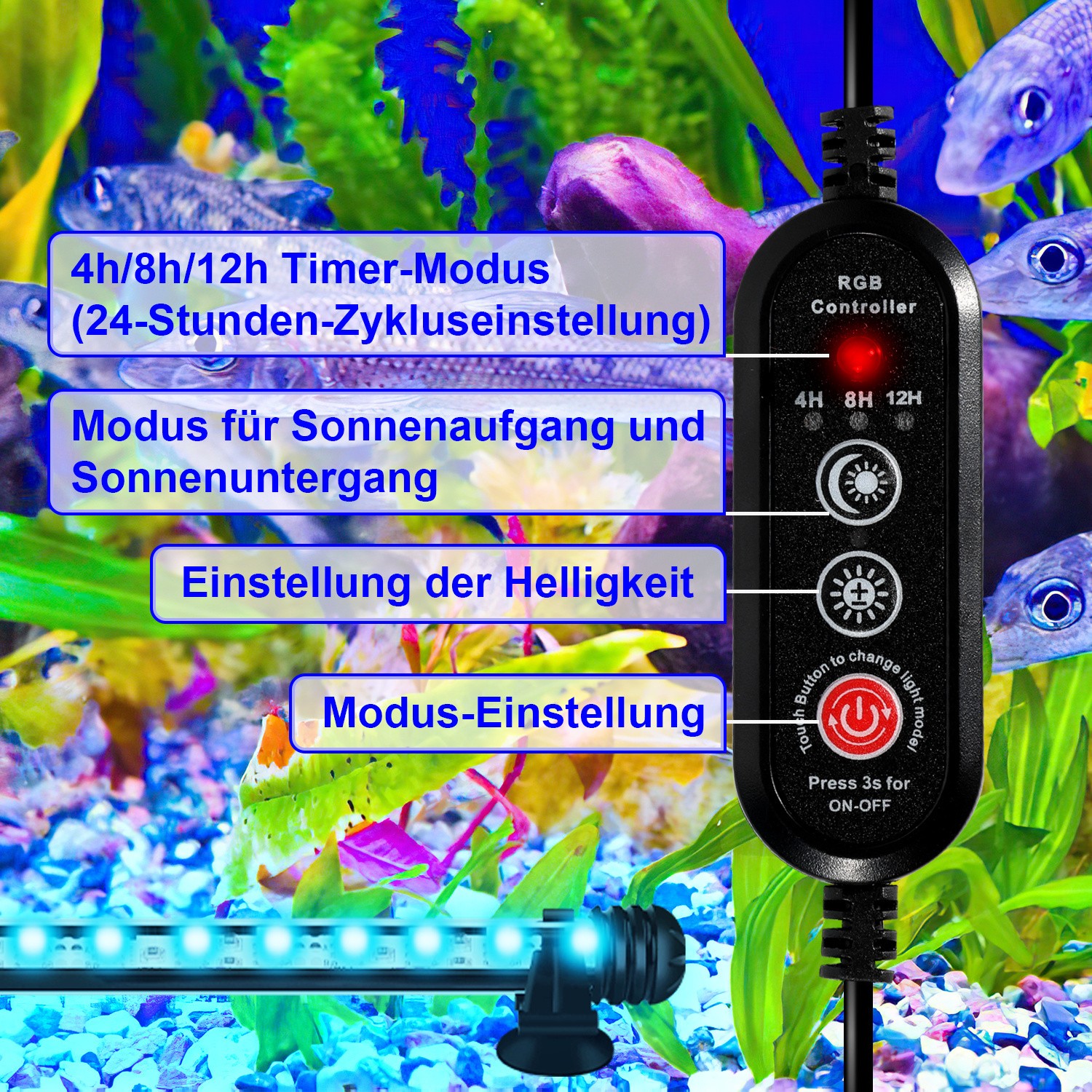 Lampada LED RGB per acquario con timer 18-112 cm foto 3