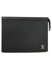 Louis Vuitton Taiga Black Leather Pochette Voyage Clutch Bag