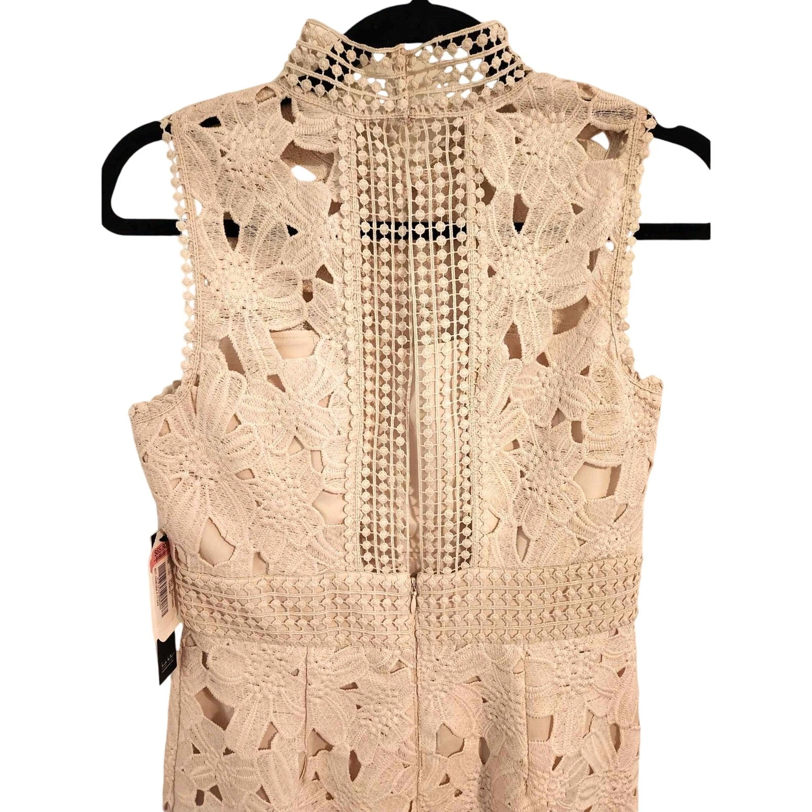 OFF WHITE Abito nuovo con etichette $188 Nicole Miller New York bianco sporco senza maniche pizzo occhielli taglia 4