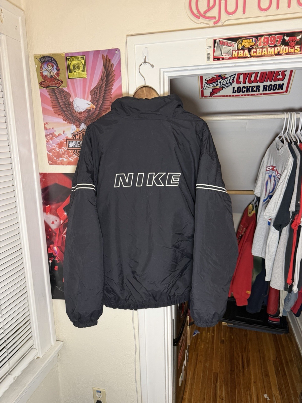 Vintage Nike Grey Tag Embroidered Quilted Black Puffer Jacket Y2K Size XL