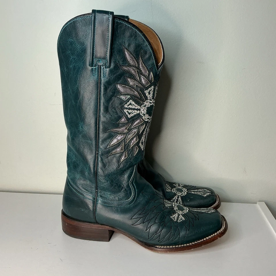 Botas de Vaquera Roper Riley Punta Cuadrada Azul Para Mujer Talla 8.5 Azul Occidental Verde Foto 2 de 4