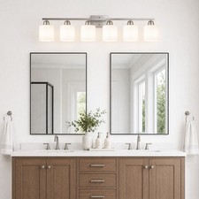 39 inch 6 Light Nickel Milk Glass LED Vanity Bathroom Mirror Wall Sconce Fixture