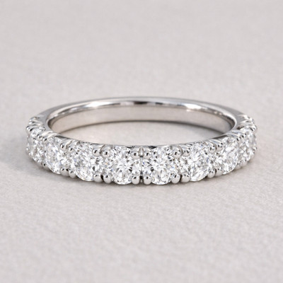 4.00mm Round Moissanite Half Eternity Band   925 Sterling Silver Wedding Ring