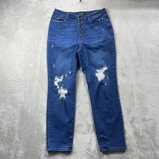 Judy Blue Jeans Womens 11/30 Blue High Rise Boyfriend Distressed Stretch