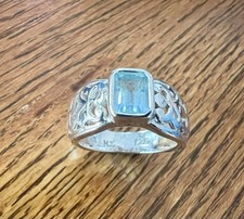 Open Swirl Filigree Aquamarine Ring Sterling Silver size 7