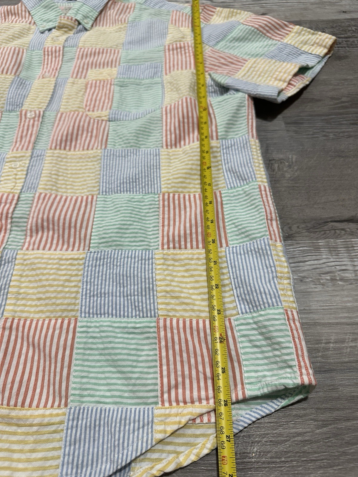 Mens  J Crew Seersucker Patchwork button shirt pl… - image 3