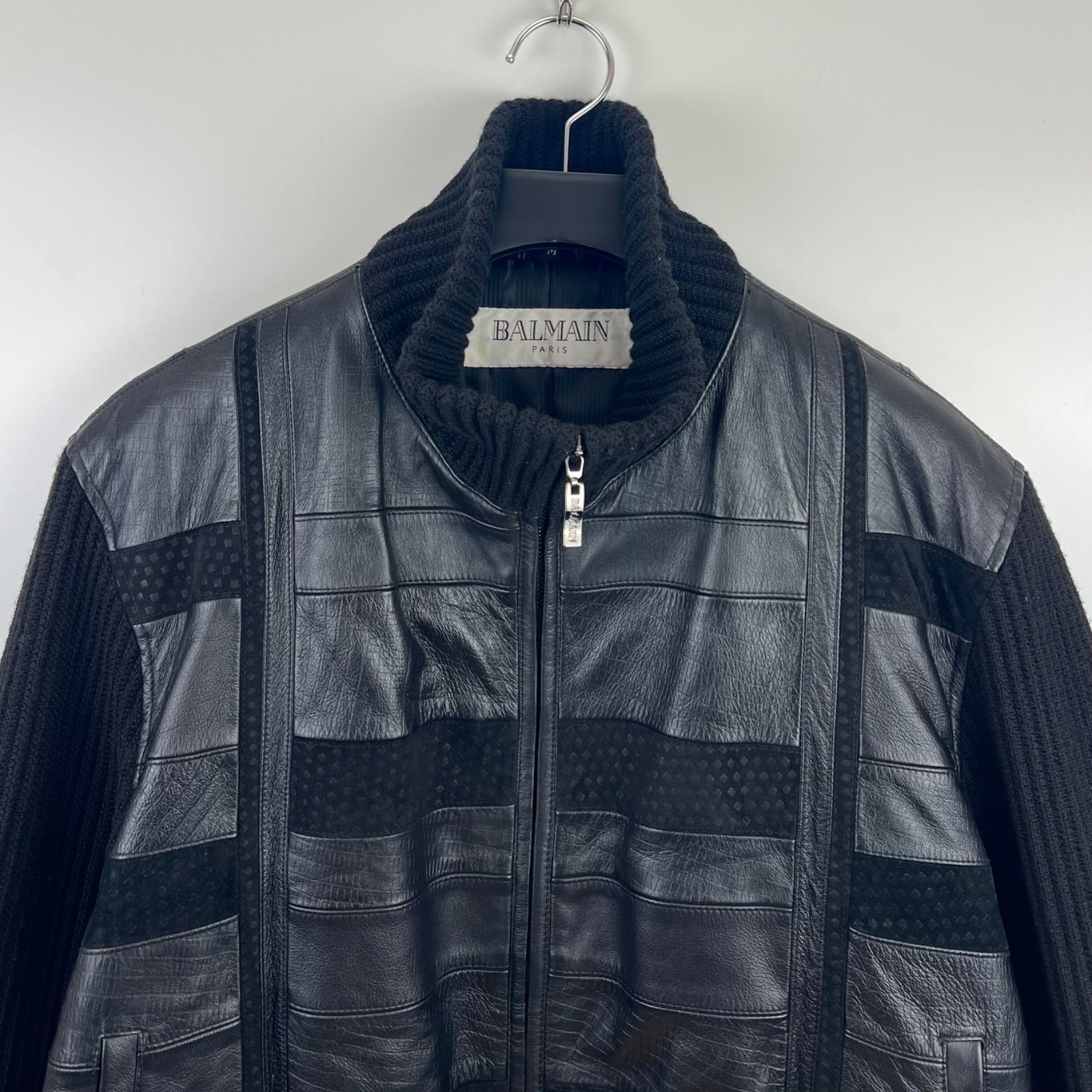 Balmain Paris Leather Patch Wool Jacket Black M 2… - image 2