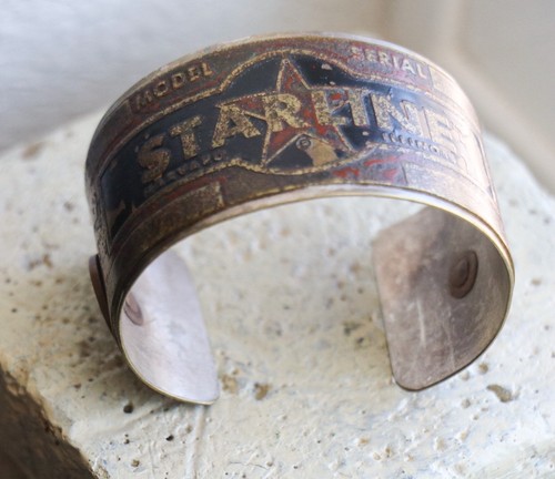 UpCycled Genuine Antique Metal Serial Tag Converted Into Cuff  From Starline Inc