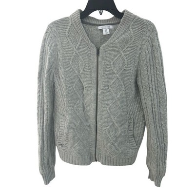 NWOT Tabitha Webb Women s Light Gray Wool Cable Knit Cardigan Size M