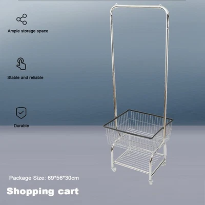 50kg Rollbarer Wäschekorb Radwagen mit Draht Aufbewahrungsregal Aufhänger Regal - Bild 1 von 4
