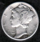 1945 US War Time Mercury Silver Dime, Fine with Great Natural Toning, KM 140