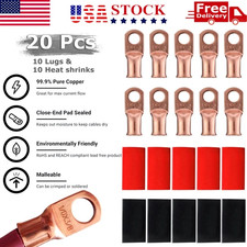 20PCS 1/0 AWG Gauge Copper Lugs W/ BLACK RED Heat Shrink Ring Terminals Wire