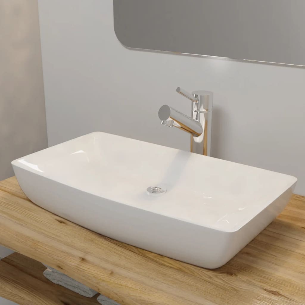 Lavabo Rettangolare 71x39 in Ceramica Bianca | Design Lusso Moderno
