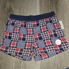 Plaid Pull On Shorts Girls XL 16 Summer Casual Cotton Red White Blue